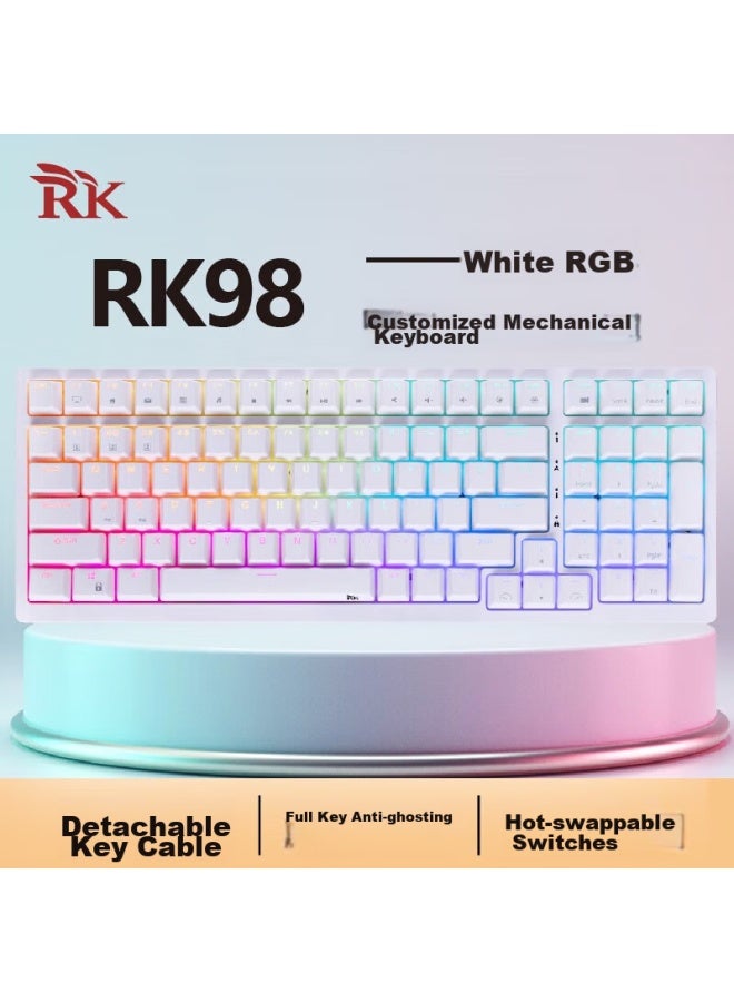 Rk98 Mechanical Keyboard, Wired Keyboard, Gaming Keyboard, 100 Keys, 98 Layout, Rgb Backlight, Computer Keyboard, Hot-swappable, Detachable Cable, White, Brown Switch - Image 4
