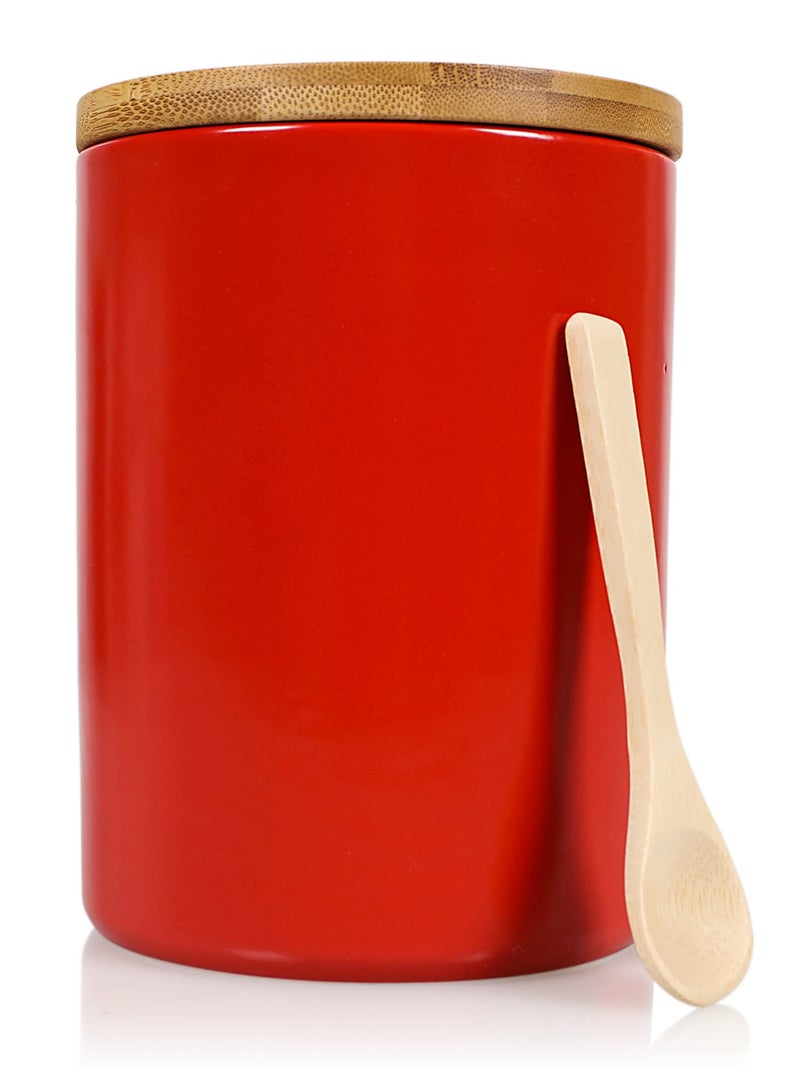 Arthausen Red Ceramic Storage Jar Canister for Flour Sugar  Airtight Bamboo Lid wSilicone Seal Spoon  Modern Abstract Art Design for Kitchen Counter Bathroom  4 cup  1080mL