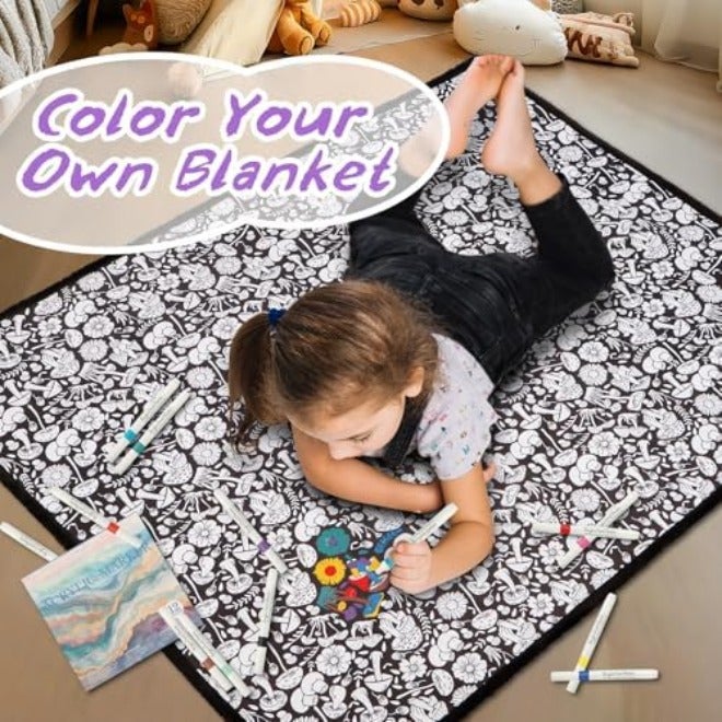 FIENZA DIY Coloring Blanket for Adults - Customizable Velvet Blanket with 12  Markers - Image 3