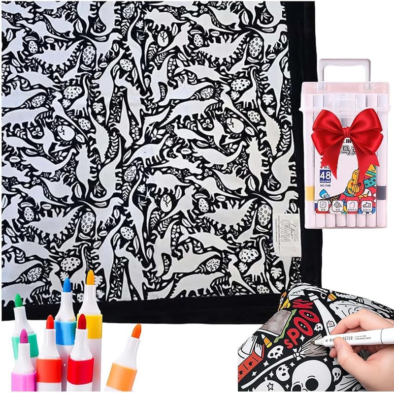FIENZA DIY Coloring Blanket for Adults - Customizable Velvet Blanket with 12  Markers - Image 1