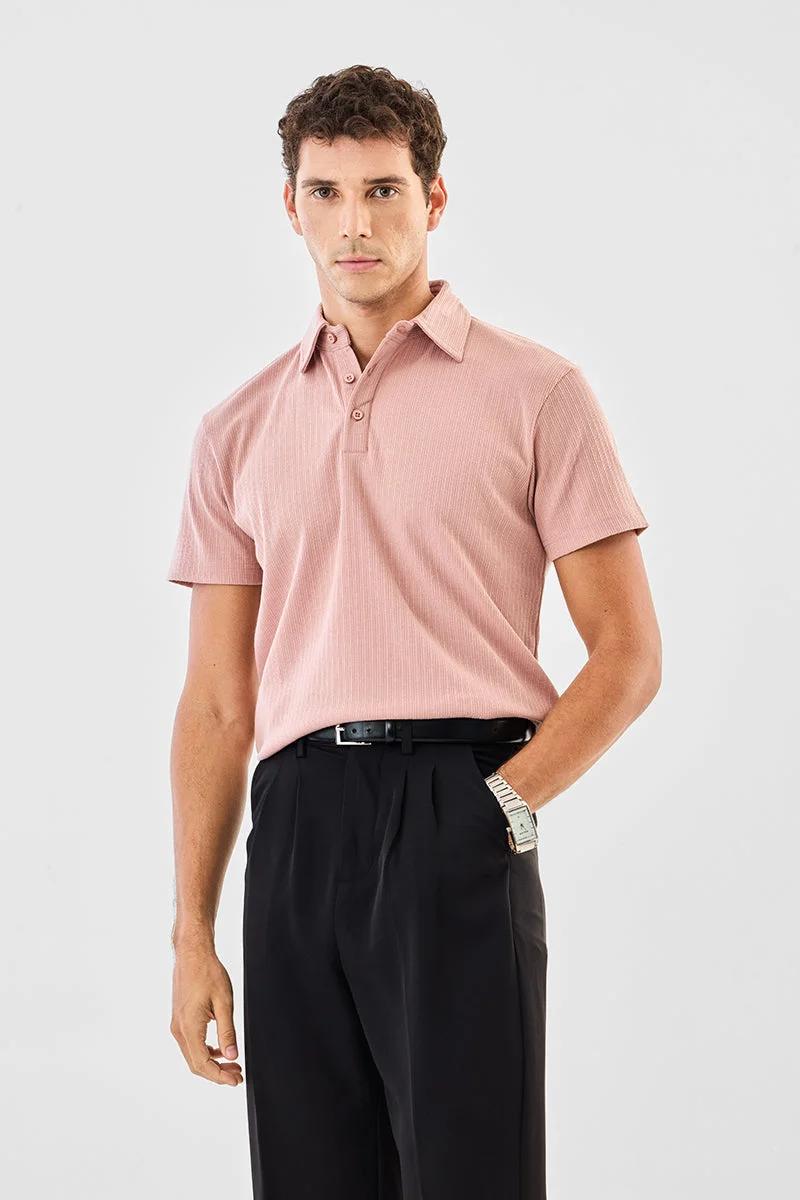 SNITCH Regular Fit Stretch Knitted Polo T-Shirt