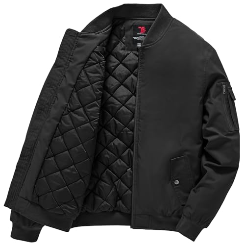 Gopune Men's Windproof Bomber Jacket Warm Water Resistant Windbreaker Winter Outwear Quilted Jackets Coats Black,M - Image 1