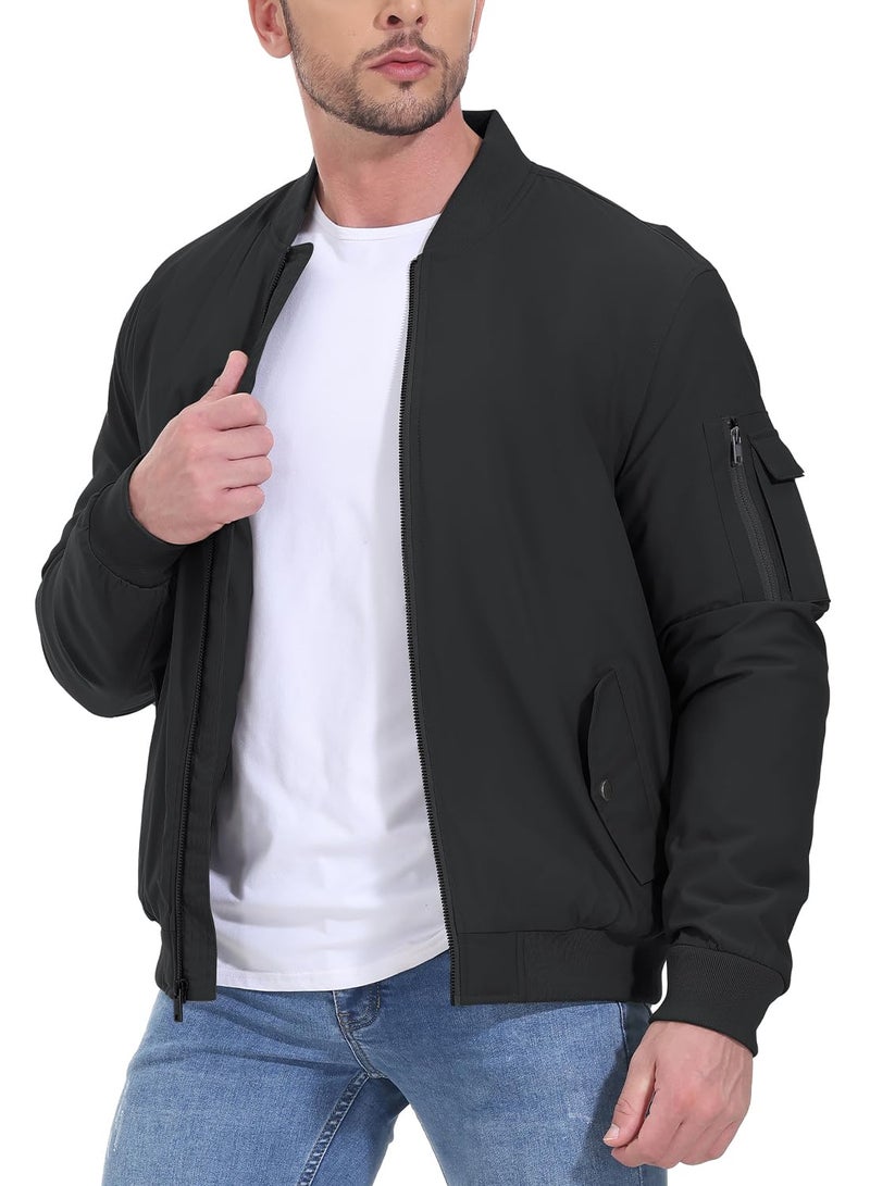 Gopune Men's Windproof Bomber Jacket Warm Water Resistant Windbreaker Winter Outwear Quilted Jackets Coats Black,M - Image 4