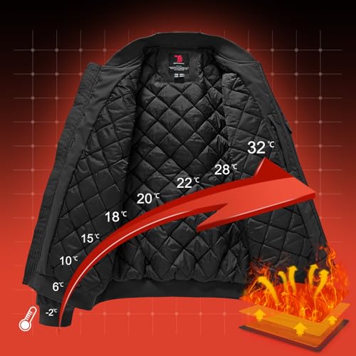 Gopune Men's Windproof Bomber Jacket Warm Water Resistant Windbreaker Winter Outwear Quilted Jackets Coats Black,M - Image 3