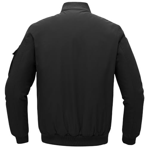 Gopune Men's Windproof Bomber Jacket Warm Water Resistant Windbreaker Winter Outwear Quilted Jackets Coats Black,M - Image 2