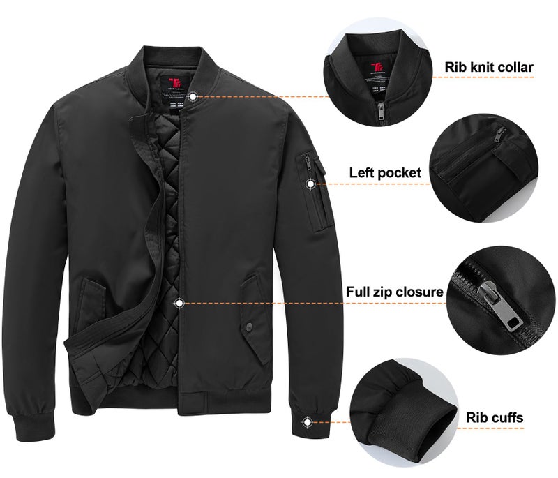 Gopune Men's Windproof Bomber Jacket Warm Water Resistant Windbreaker Winter Outwear Quilted Jackets Coats Black,M - Image 5