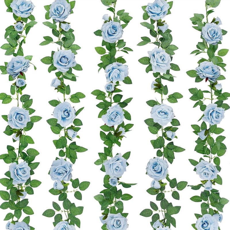 ZIFTY 5Pcs 325FT Blue Flower Garland Fake Flower Vines Faux Artificial Floral Garland Hanging Rose Ivy for Wedding Decortions Arch Garden Ceremony Background Outdoor Wall Decor