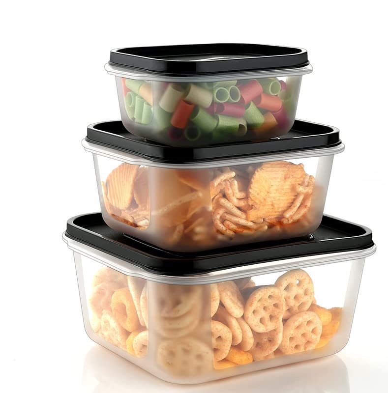 HAPPI Multipurpose Plastic Food Storage Containers with Airtight Lid 3 Pcs Masala Box for Kitchen, Container for Kitchen Storage Set Dry Fruits Dabba 700ml, 1400ml, 2400ml (Black) - Image 1