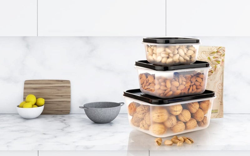 HAPPI Multipurpose Plastic Food Storage Containers with Airtight Lid 3 Pcs Masala Box for Kitchen, Container for Kitchen Storage Set Dry Fruits Dabba 700ml, 1400ml, 2400ml (Black) - Image 2