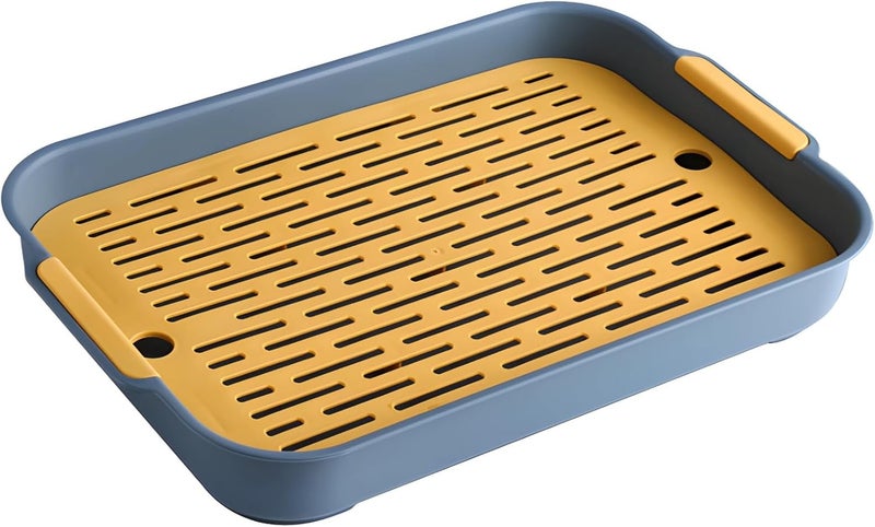 Generic Double-Layer Pet Toilet Tray, 14.4×9.6×2 in, with Grid, for Rabbits and Small Animals, Blue - Image 1