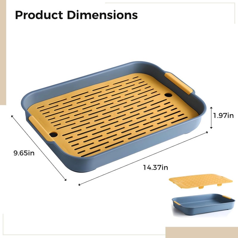 Generic Double-Layer Pet Toilet Tray, 14.4×9.6×2 in, with Grid, for Rabbits and Small Animals, Blue - Image 2