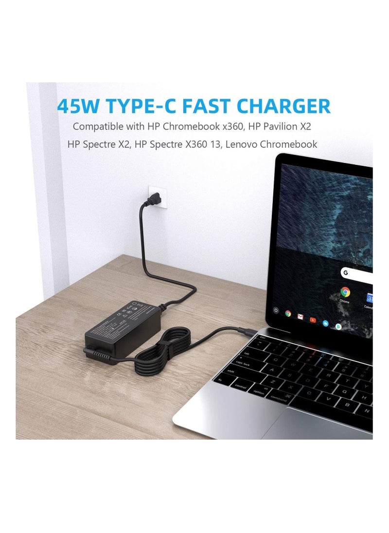 Generic - Laptop Charger for Lenovo Chromebook,45W USB-C Type Thinkpad, Yoga; HP Chromebook X360, Spectre X360; Dell Xps; ASUS ZenBook Chromebook and More USB Type C Charging Notebook - Image 1