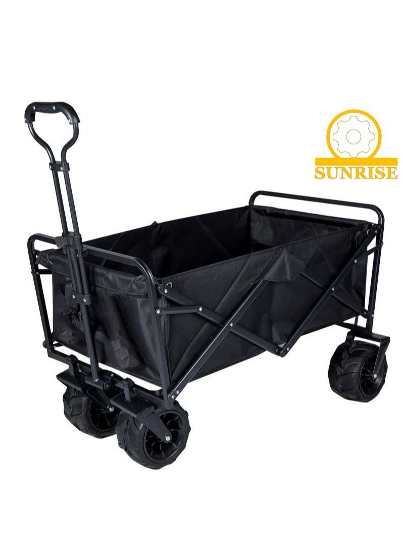 SUNRISE Folding Wagon Foldable Camping Cart Heavy Duty Utility Beach Wagon Cart Large Capacity Foldable Grocery Wagon for Garden Outdoor  Sports Camping Picnic 