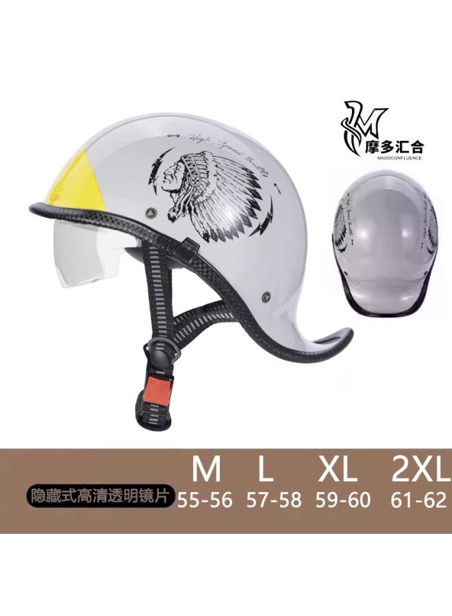 Indian transparent Lens Electric Motorcycle Helmet Retro Half Helmet Men's And Women's Scoop Helmet Motorcycle Helmet Spring And Summer Electric Battery Safety Helmet Helmet