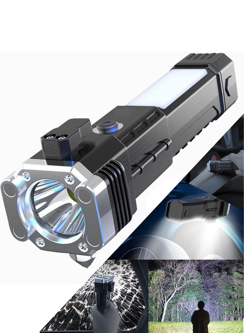 مصباح يدوي LED، مطرقة أمان السيارة متعددة الوظائف، قاطع النوافذ، قاطع حزام الأمان، شحن USB، منارة ستروب سوس، ضوء الطوارئ، ضوء التخييم - Image 1