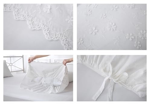 Meaning4 Ivory Lolita 3D Flowers Pillow Shams with Long Ruffles 100% Cotton Off White Lace Pillowcases Queen Size 30"X20" 2-Pack - Image 3