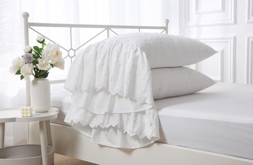 Meaning4 Ivory Lolita 3D Flowers Pillow Shams with Long Ruffles 100% Cotton Off White Lace Pillowcases Queen Size 30"X20" 2-Pack - Image 2