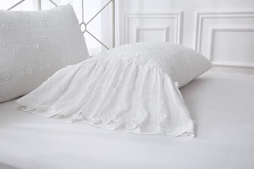 Meaning4 Ivory Lolita 3D Flowers Pillow Shams with Long Ruffles 100% Cotton Off White Lace Pillowcases Queen Size 30"X20" 2-Pack - Image 5