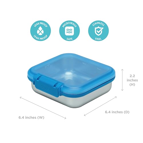 Smash 30 oz / 900ml Microwave Safe Stainless Steel Meal/Sandwich/Lunch Box with Blue Hinged Lid – Leak-Proof Clip Closure, Silicone Seal, BPA-Free - Image 4