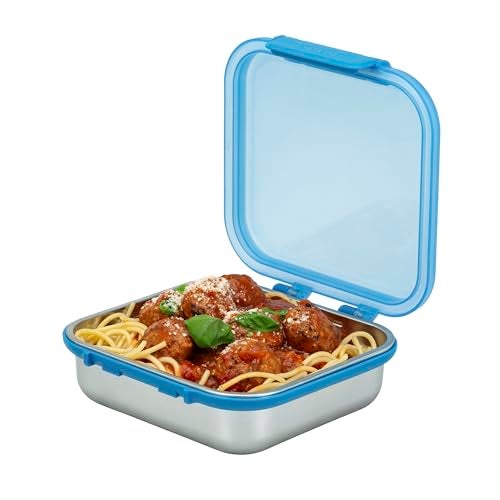 Smash 30 oz / 900ml Microwave Safe Stainless Steel Meal/Sandwich/Lunch Box with Blue Hinged Lid – Leak-Proof Clip Closure, Silicone Seal, BPA-Free - Image 1
