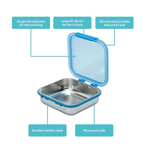 Smash 30 oz / 900ml Microwave Safe Stainless Steel Meal/Sandwich/Lunch Box with Blue Hinged Lid – Leak-Proof Clip Closure, Silicone Seal, BPA-Free - Image 2