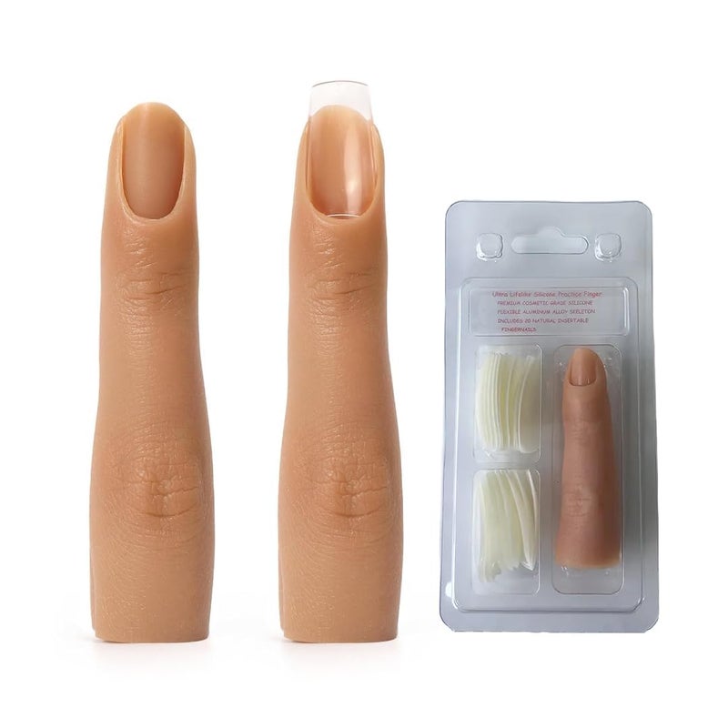 Ruby Face Rubyface Silicone Practice Fingers for Acrylic Nails, Soft Nail Training Model Practice Finger, Flexible Nail Mannequin Finger for DIY Nails Practice, Including 20pcs Tips - Image 1