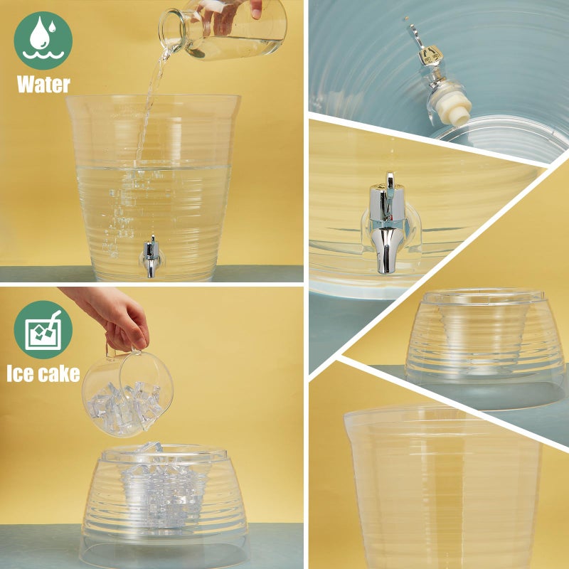Tioncy 2 Pcs Acrylic Beverage Dispenser with Spigot 2.7 Gallon/ 10 l Clear Drink Water Dispenser Countertop with Detachable Base Iced Juice Container Unbreakable for Wedding Party - Image 1
