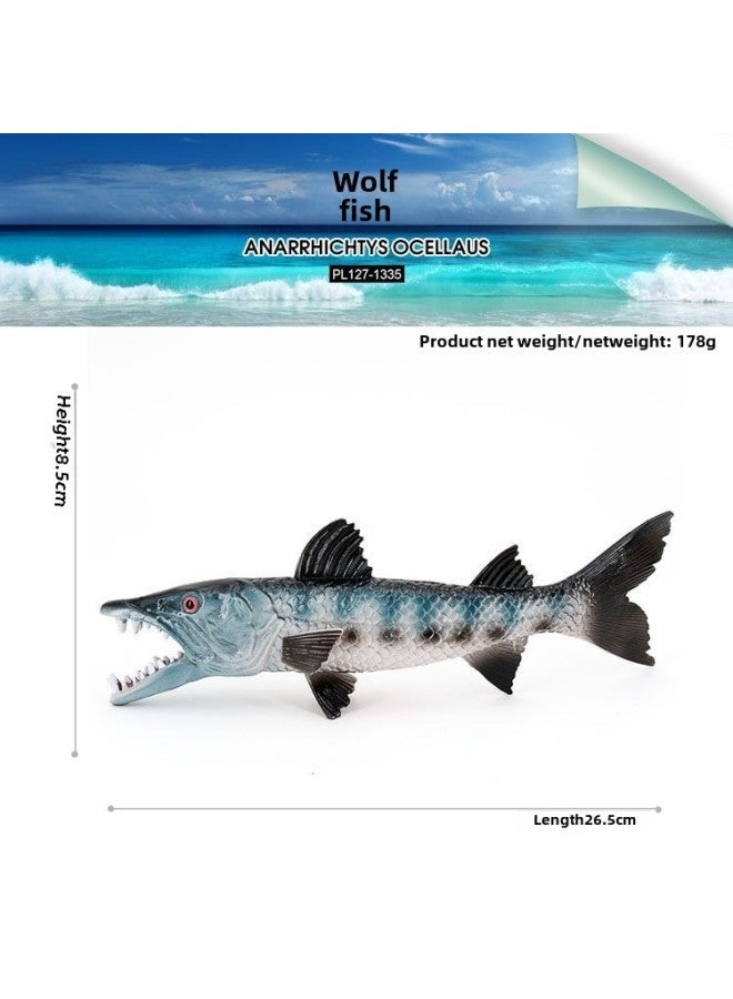 Realistic Ocean Animal Model Solid Plastic Education Cognitive Toys Children Aquarium Decorations Freshwater Fish Figurines-Color:PL127-1335 Wolf Fish - Image 1