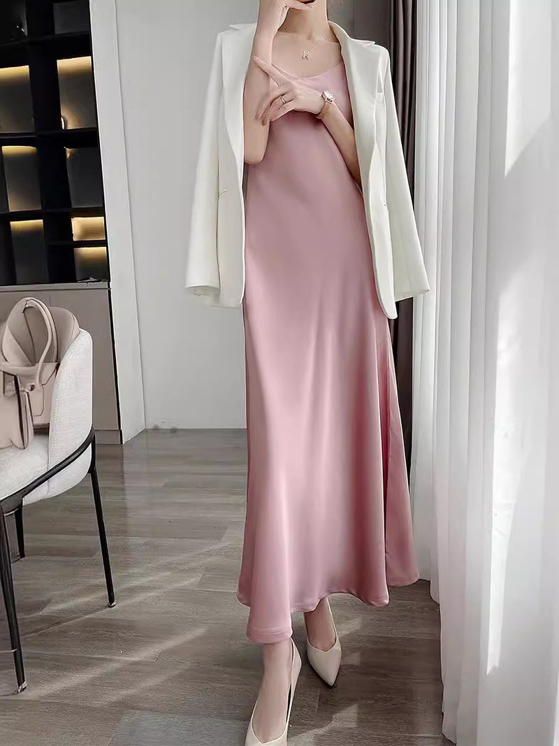 Dress Satin High-End Acetate Suspender Skirt For Women 24 New Summer Inner Elegant Over-The-Knee Long Skirt - Image 4