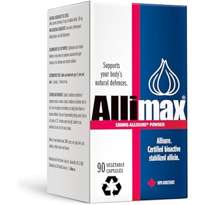 ALLIMAX 180mg 90 Capsules. Allicin Garlic Supplement to Support Your Body’s Immune Function. Contains Stabilized and Potent Bioactive Allicin, Extracted from Clean & Sustainable Spanish Grown Garlic. - Image 1