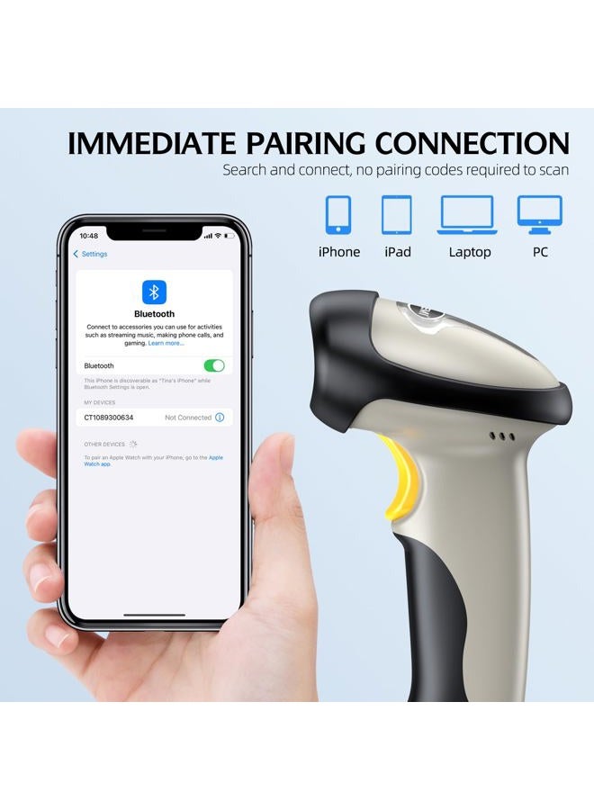 TEEMI Bluetooth Barcode Scanner with Optional Stand, 1d Laser Handheld Automatic Bar Code Reader for iPhone iPad Android Tablet PC, Mac OS X, Android, Windows 10 and iOS 14 (Stand Included) - Image 3