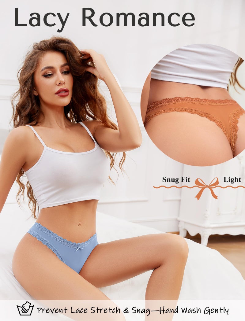 voenxe Seamless Thong for Women,No Show Lace Underwear,Ladies Breathable Comfort Panties Soft Gym Sport Undies,Tanga,5-Pack Assorted - Image 3