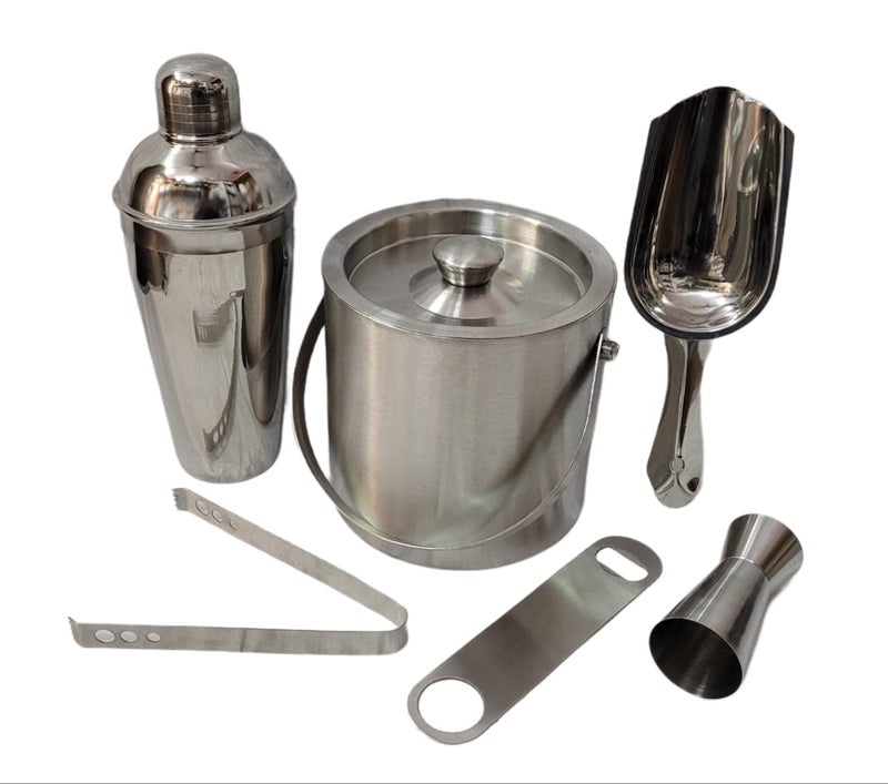 Proniks Stainless Steel Insulated Ice Bucket with Opener Ice Tongpeg Measure Ice Scope and with Cocktail ShakerKeeps Ice Cold for 6 hGreat bar Tools for Home bar Accessories of 15 litreSILVR - Image 1
