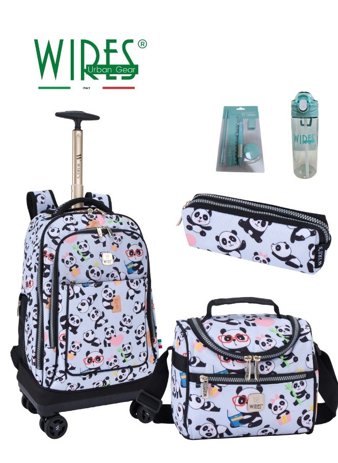 Wires 3 Piece Kids School Trolley Bag laptop compartment 4 Wheels With Lunch bag & Pencil Case  - Image 1