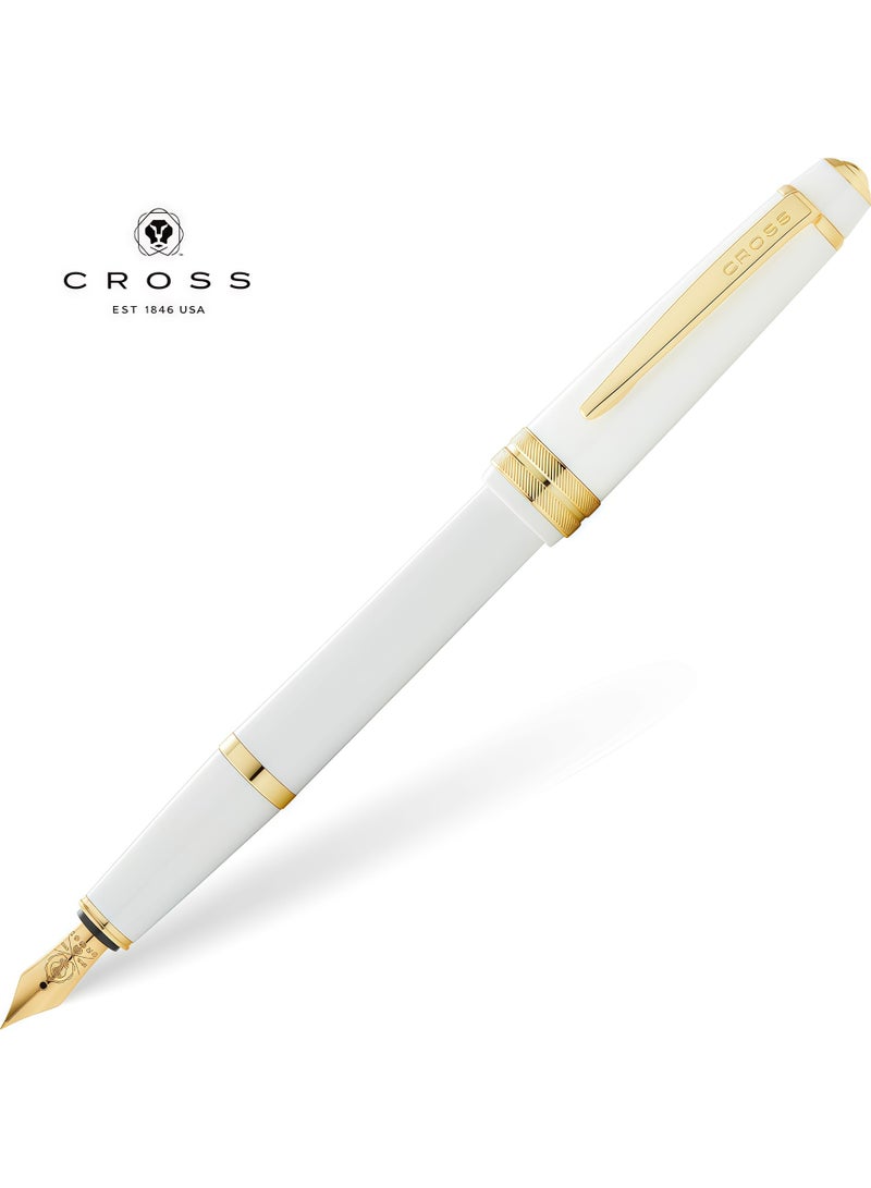 Cross Bailey Light Polished Black Resin Pen with Gold Nib (Ivory White Gold Clip) - Image 1