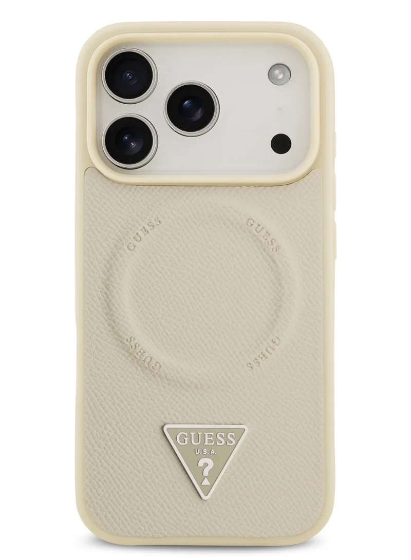 GUESS iPhone 17 Pro Max Case / PU Leather Case With Triangle Logo / MagSafe Back Cover - Beige