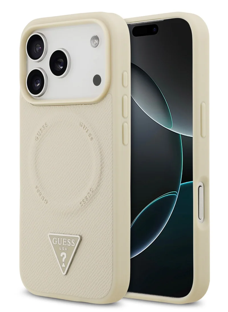GUESS iPhone 17 Pro Max Case / PU Leather Case With Triangle Logo / MagSafe Back Cover - Beige