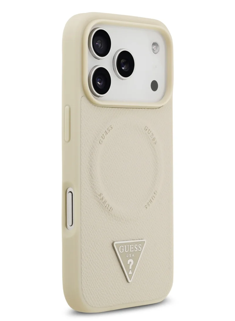 GUESS iPhone 17 Pro Max Case / PU Leather Case With Triangle Logo / MagSafe Back Cover - Beige