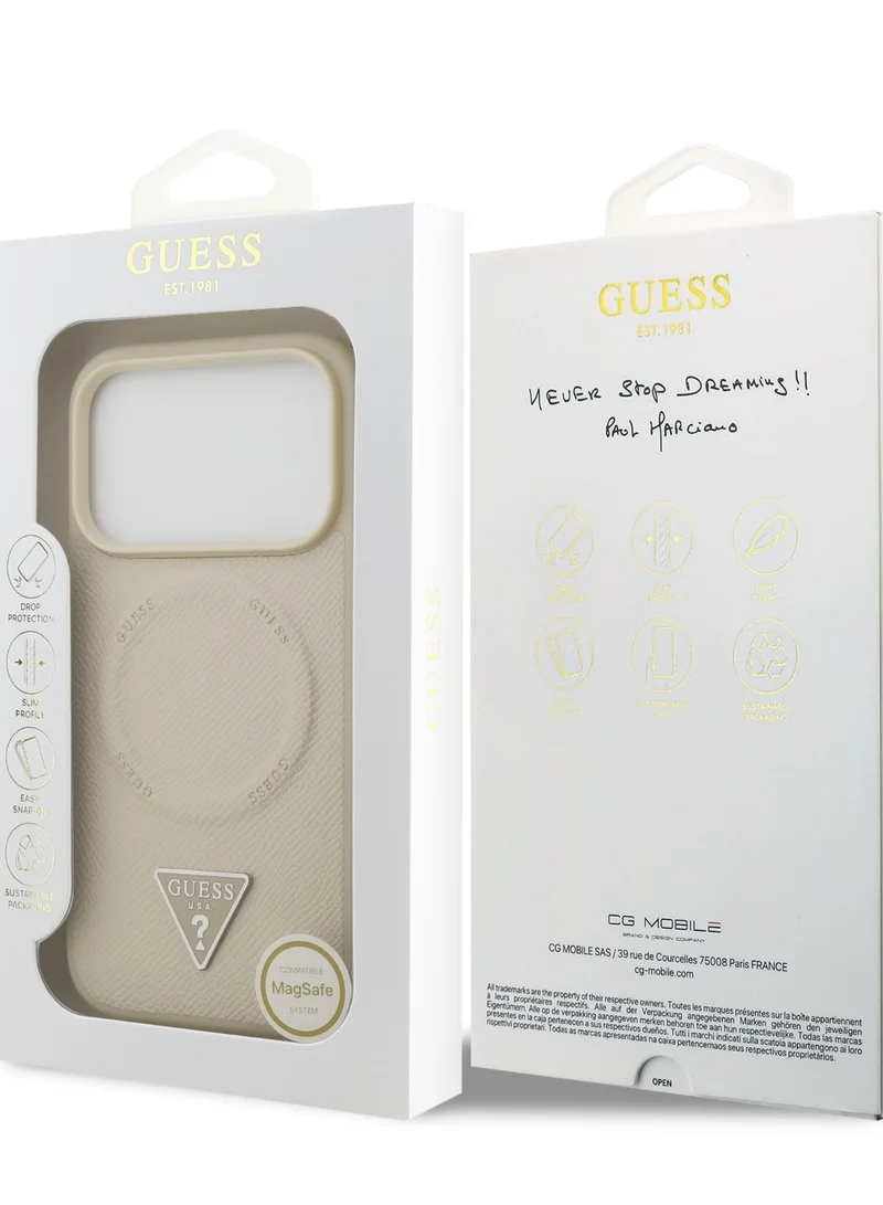 GUESS iPhone 17 Pro Max Case / PU Leather Case With Triangle Logo / MagSafe Back Cover - Beige