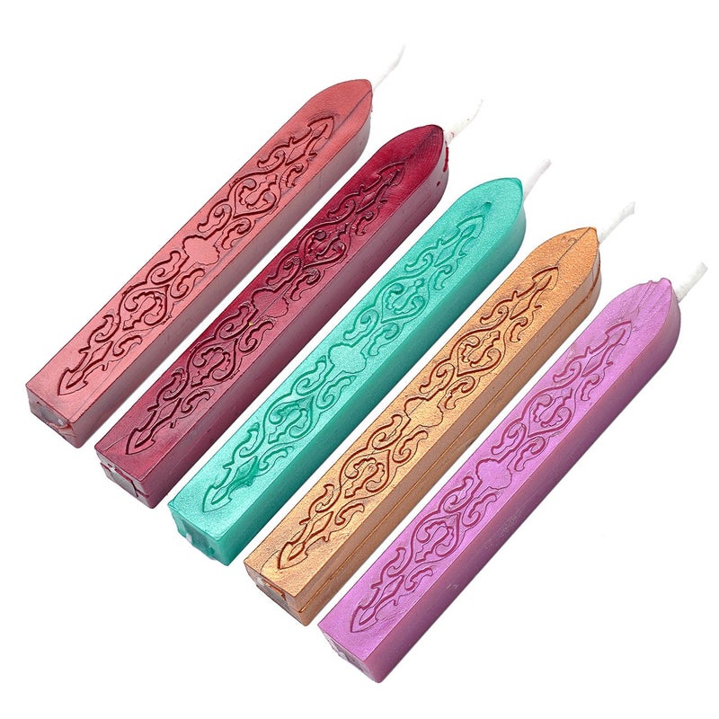 Wax Seal Sticks Yoption 5 Pcs Totem Fire Manuscript Sealing Seal Wax Sticks with Wicks MultiColor Cord Wick Sealing Wax for Postage Letter Retro Vintage Wax Seal Stamp Five Mix Color