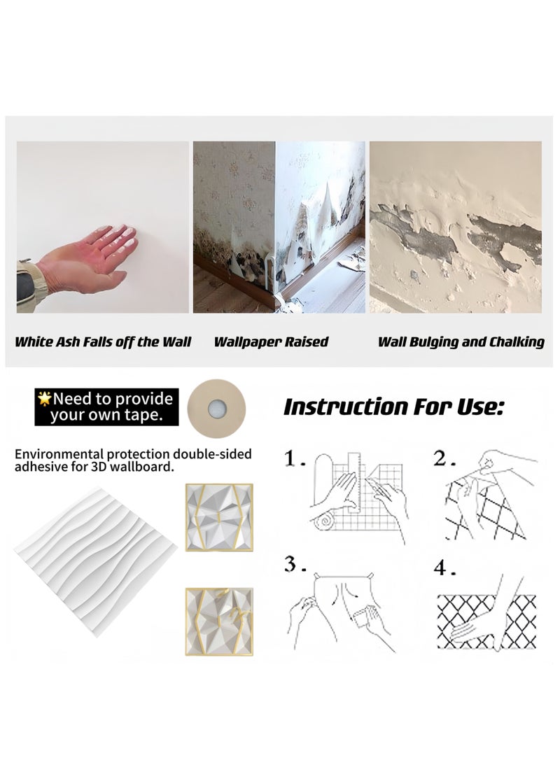 Generic NT 12 PCS 3D Wall Panels 30cm*30cm(11.8'') Wave Pattern for Interior Wall Décor, PVC Flower Textured Wall Panels for Living Room Lobby (White)  - Image 4