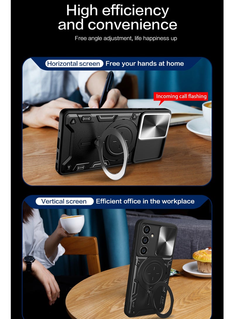 Samsung Galaxy S23 FE 5G Black Mobile Phone Case Cover, Slide Camera Lens Cover, 360°Rotating Kickstand Ring, Bumper Shockproof Phone Case，Compatible with Car Magnetic Mount - Image 5