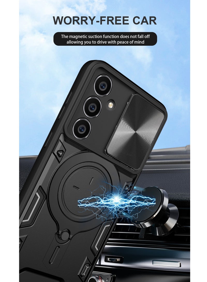 Samsung Galaxy S23 FE 5G Black Mobile Phone Case Cover, Slide Camera Lens Cover, 360°Rotating Kickstand Ring, Bumper Shockproof Phone Case，Compatible with Car Magnetic Mount - Image 3