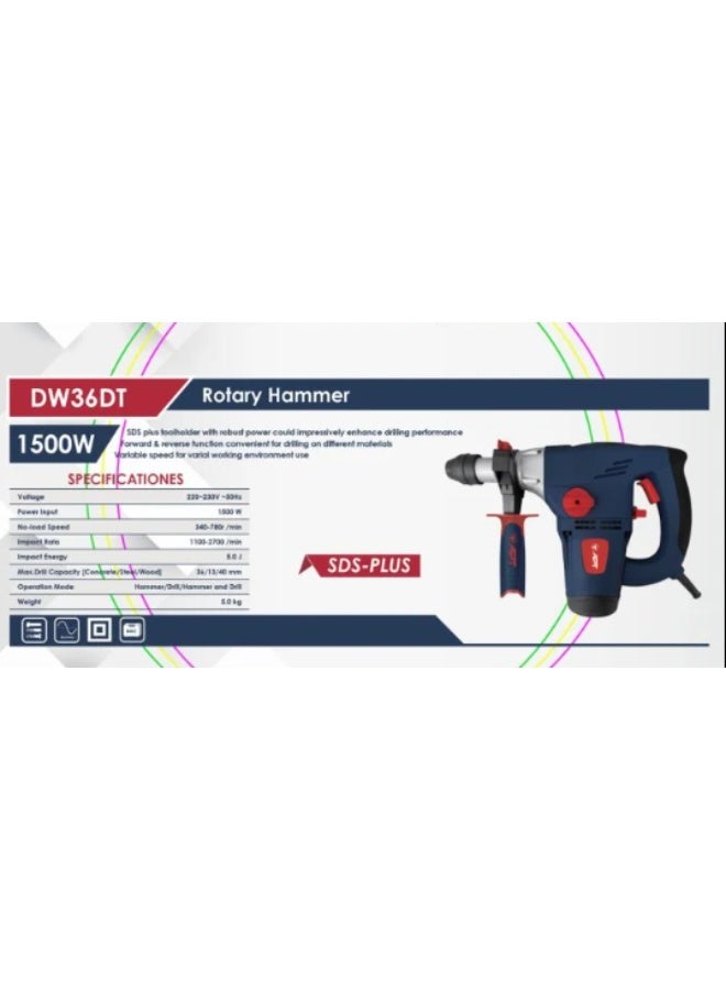 ايه بي تي هيلتي 1500 وات 36  تكسير وتخريم مم جسم بلاستيك  سرعات  موديل APT DW36DT - Image 3