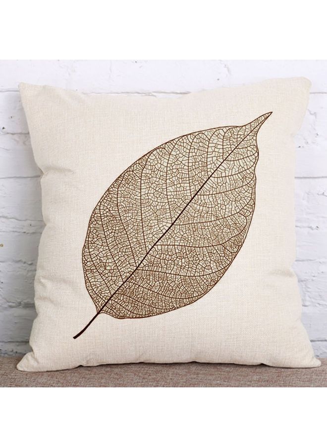 NIBEMINENT Leaf-Print Cushion Cover White/Brown