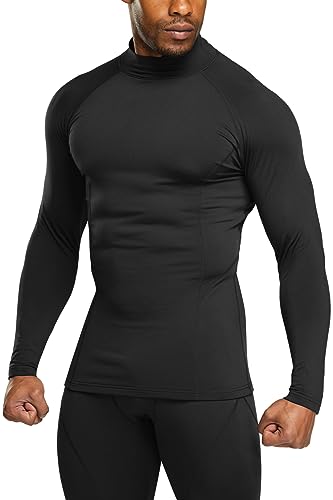 TSLA Men's Thermal Long Sleeve Compression Shirts, Mock/Turtleneck Winter Sports Running Base Layer Top, Heatlock Mock Neck Black, X-Large - Image 1