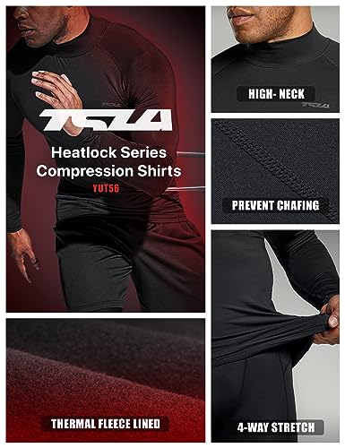 TSLA Men's Thermal Long Sleeve Compression Shirts, Mock/Turtleneck Winter Sports Running Base Layer Top, Heatlock Mock Neck Black, X-Large - Image 4