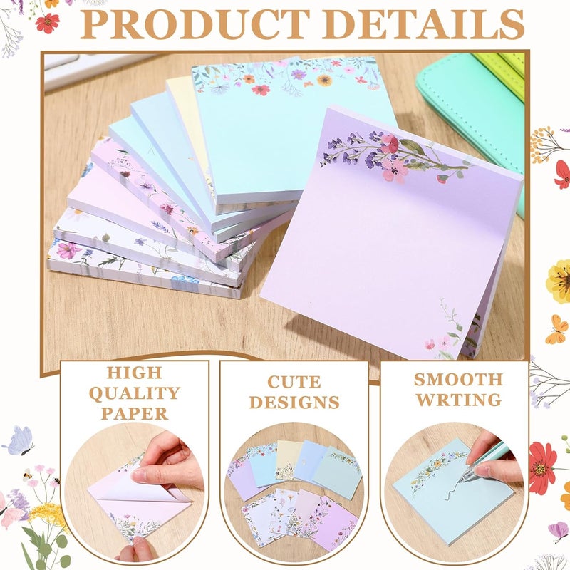 Saypacck 9 Pads Cute Sticky Notes Cartoon Self Stick Notepads 3x3 Inches Notes Adhesive Memo Pad Office Decor Gifts for Students School Teacher Office Meeting(Wildflower) - Image 3