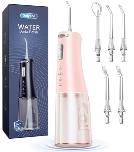 Onlyone Water Dental Flosser Pick for Teeth 300ML Portable Oral Irrigator Rechargeable Travel Irrigation Cleaner Professional Electric Flossing Machine Birthday Gifts for WomenMomGirlfriend Pink