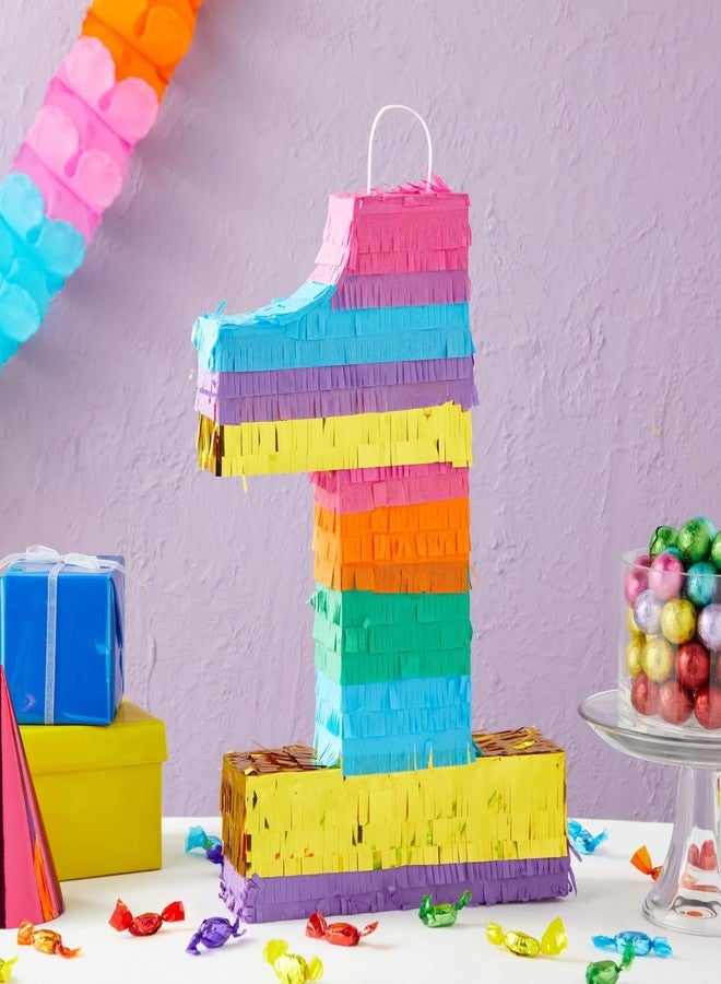 BLUE PANDA 1st Birthday Pinata - 16.5 x 11 x 3 In, Multicolor Corrugated Paper - Rainbow Pinata for 1st Birthday Decorations, Fiesta Party Decoration & Rainbow Party - Image 2